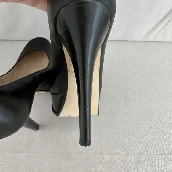 Fendi Decollete Nappa Nero Gold Logo Front Platform Pumps Women's EU Size 37.5 - Picture 7 of 10